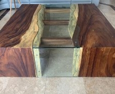 Custom Mesquite coffee table with glass inlay