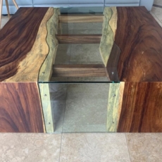 Custom Mesquite coffee table with glass inlay