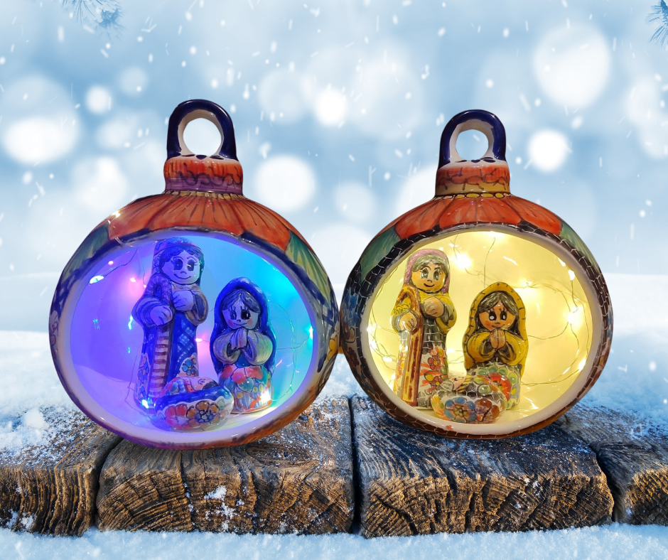 Lit up Talavera Nativity Ornaments