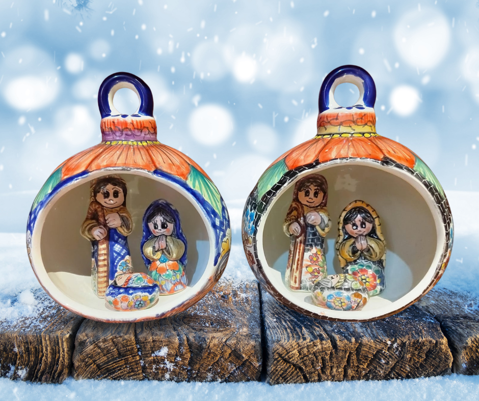 Lit up Talavera Nativity Ornaments