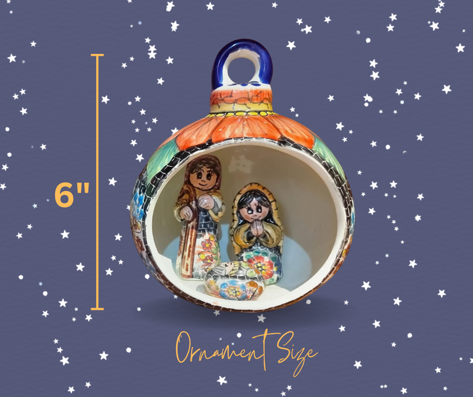 Lit up Talavera Nativity Ornaments