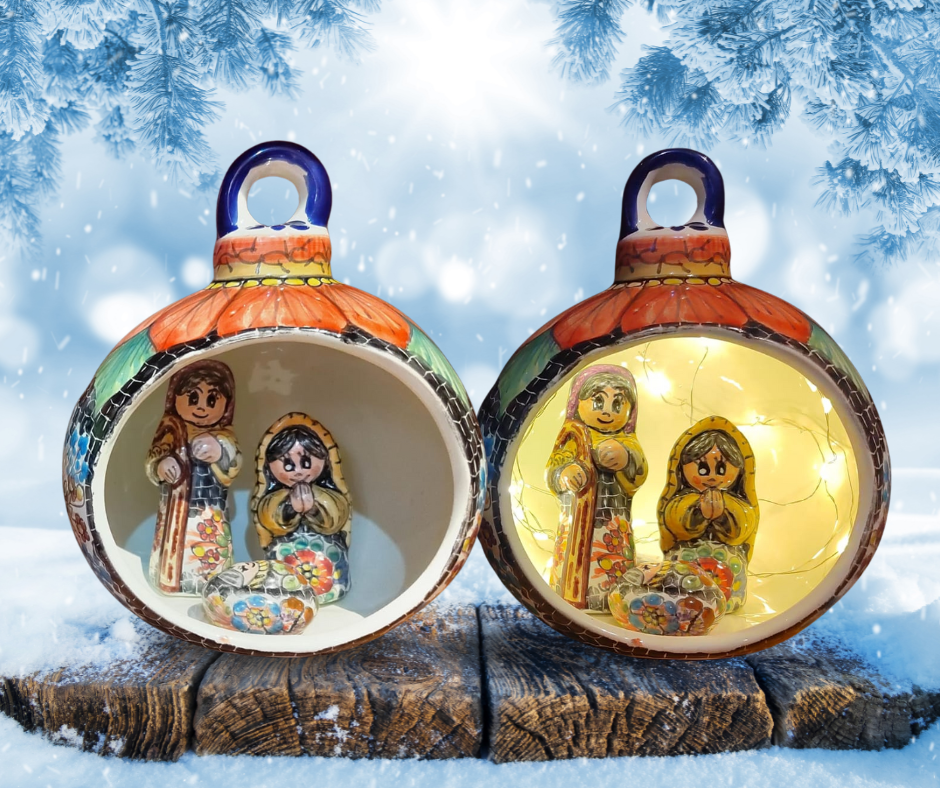 Lit up Talavera Nativity Ornaments