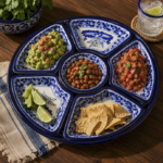 Handmade Talavera Party Plate Set – 7 Piece Mexican Ceramic Serving Platter with 6 Snack Plates & 12″ Tray