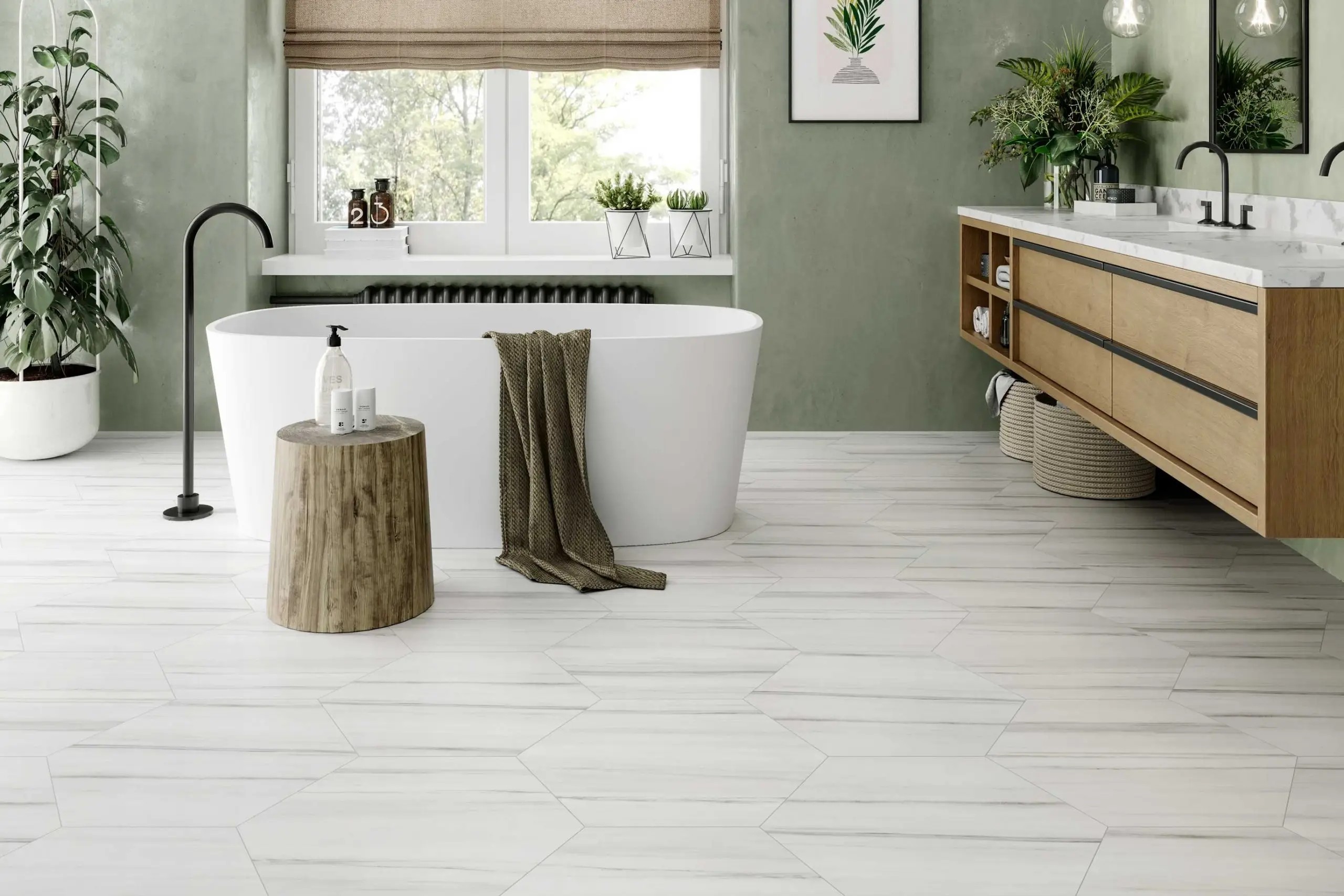 Dolomite Porcelain satin hexagon deco tile XL – 22×19
