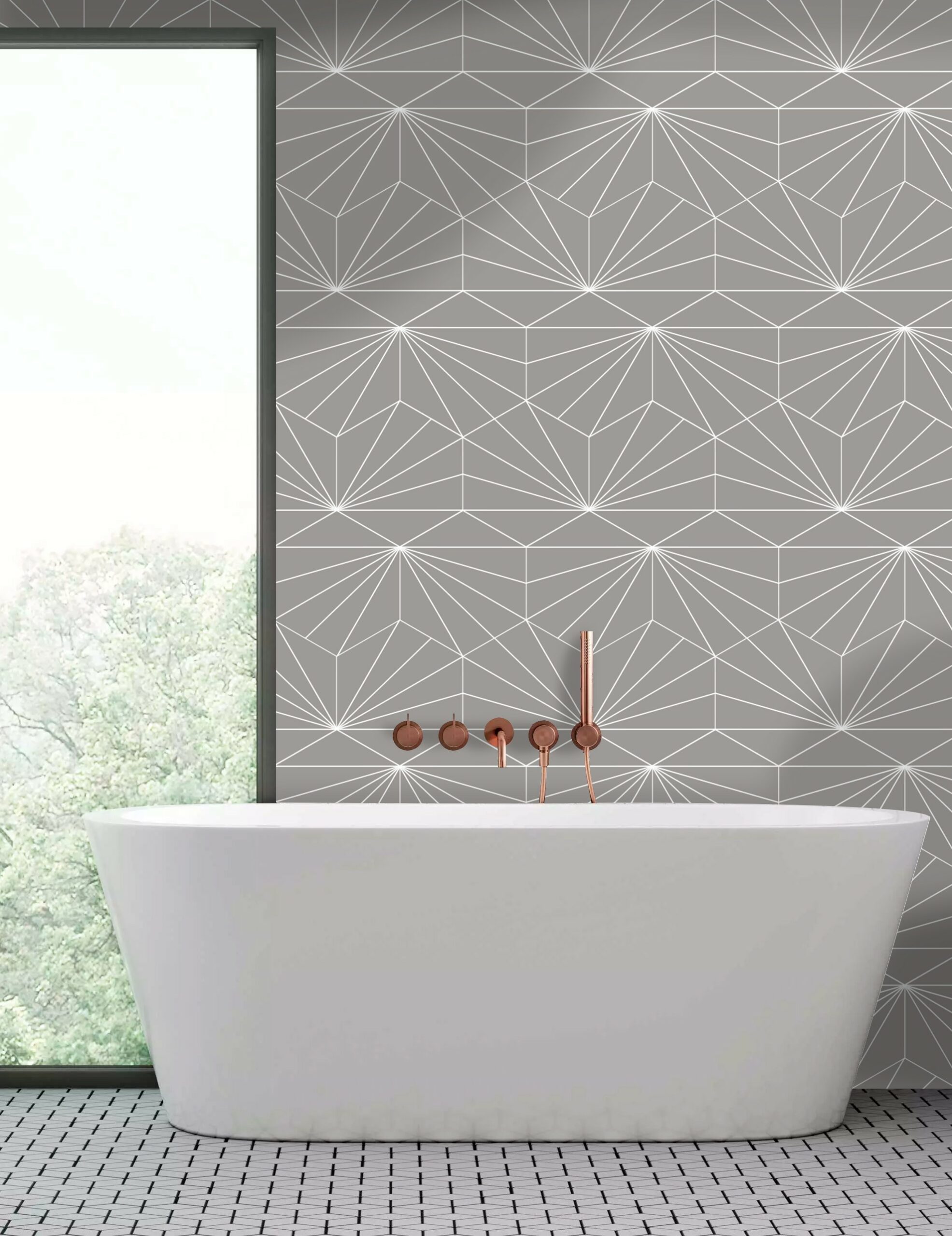 Victory Grey porcelain hexagon deco tile – 8.5×10