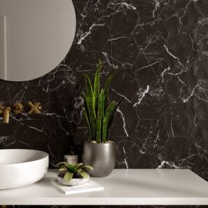 Dorset-Black-Hexagon-Marble-Effect-Tiles-Room-Setting