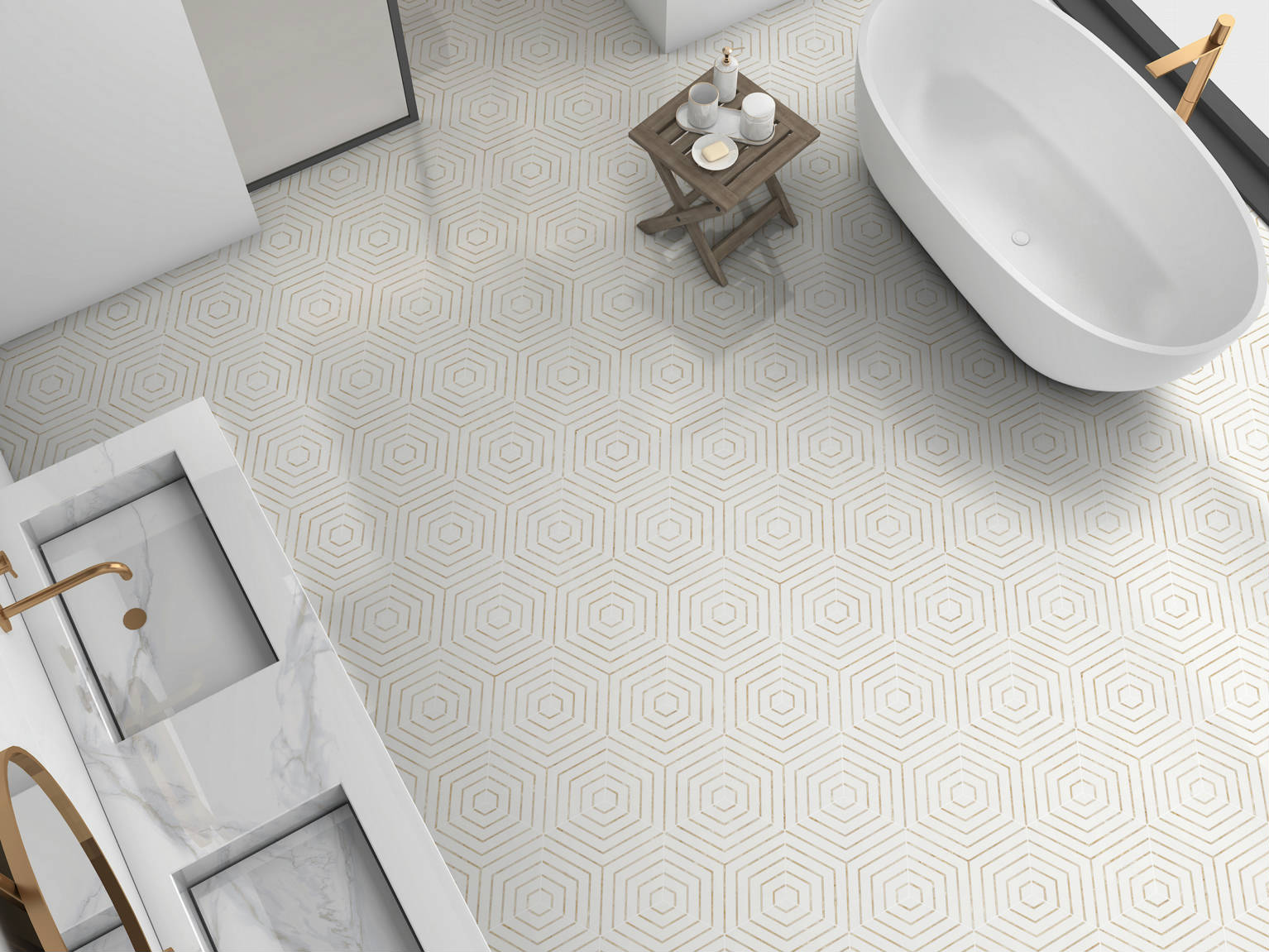 Hexa Venezia oro porcelain hexagon deco tile – 9×11