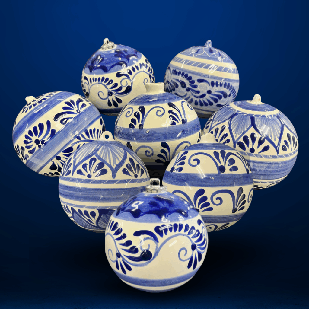 Handmade Traditional Blue Mexican Talavera-Tree Ornament