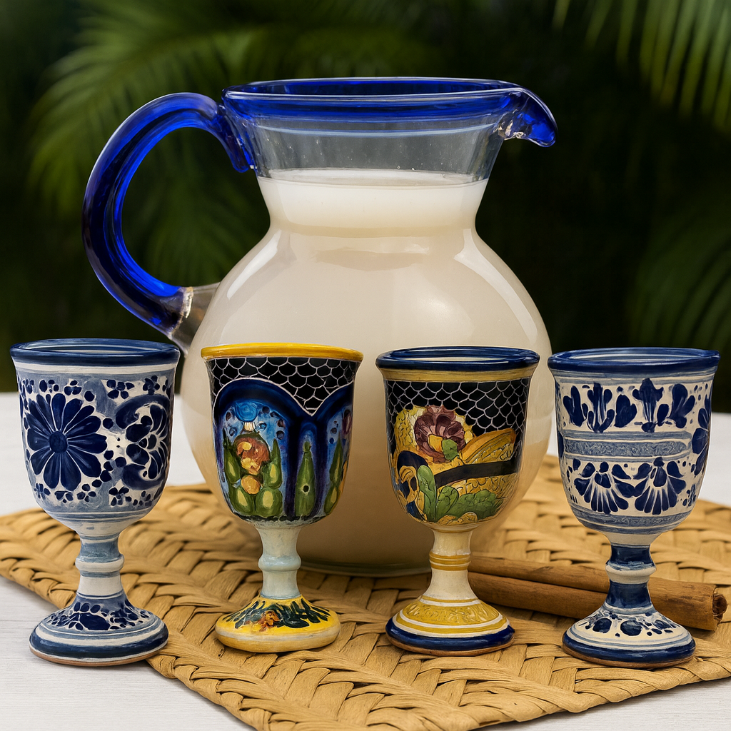 Mexican Talavera Wine Goblets – Handcrafted Set of 4