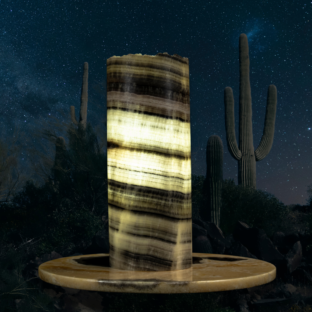 Sonoran Eclipse – Cylinder gray Onyx Accent Lamp