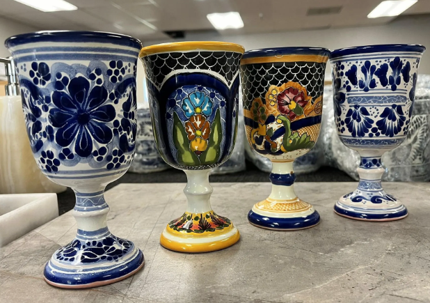 Mexican Talavera Wine Goblets – Handcrafted Set of 4
