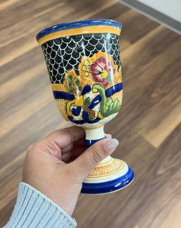 Mexican Talavera Wine Goblets – Handcrafted Set of 4