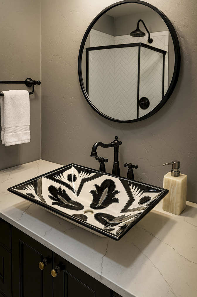 Black & White Mexican Talavera Ceramic Sink – AL232