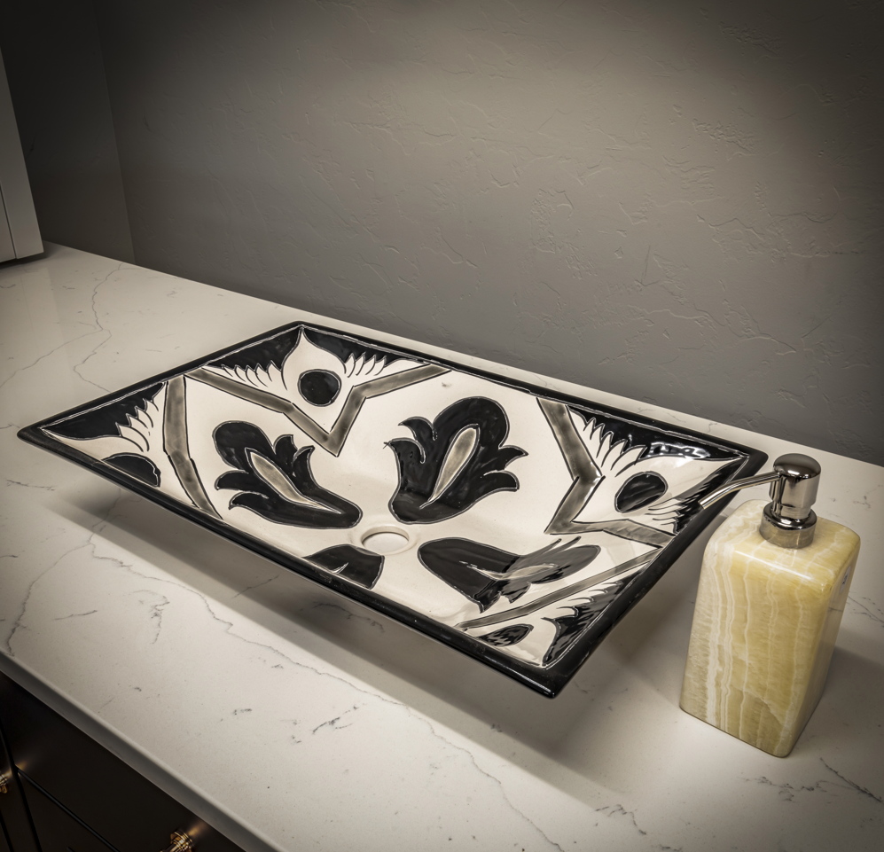 Black & White Mexican Talavera Ceramic Sink – AL232