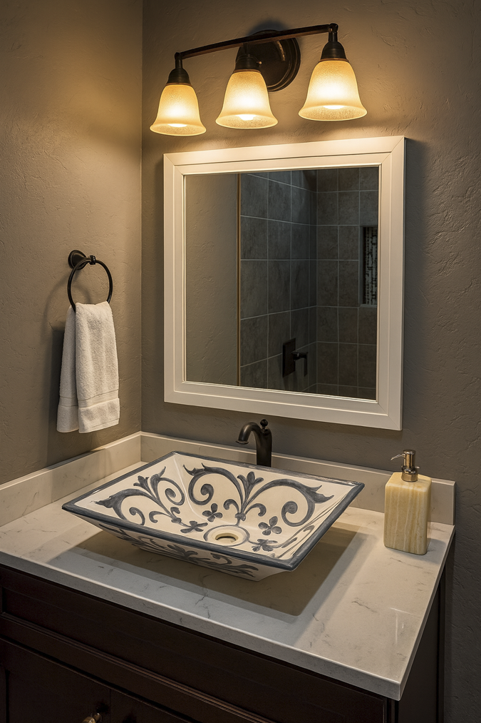 Milan Gris Rectangular Talavera Sink – Handcrafted Mexican Artistry