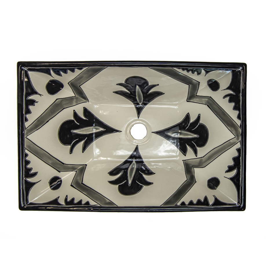 Black & White Mexican Talavera Ceramic Sink – AL232
