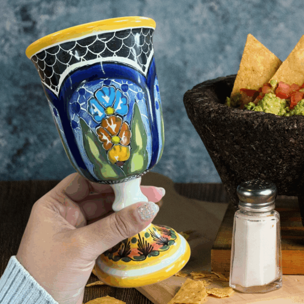 Mexican Talavera Wine Goblets – Handcrafted Set of 4