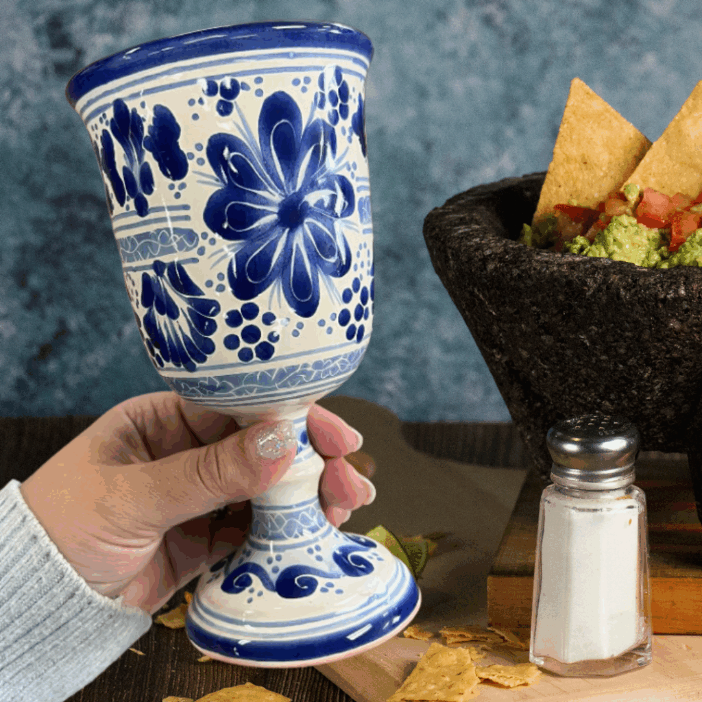 Mexican Talavera Wine Goblets – Handcrafted Set of 4