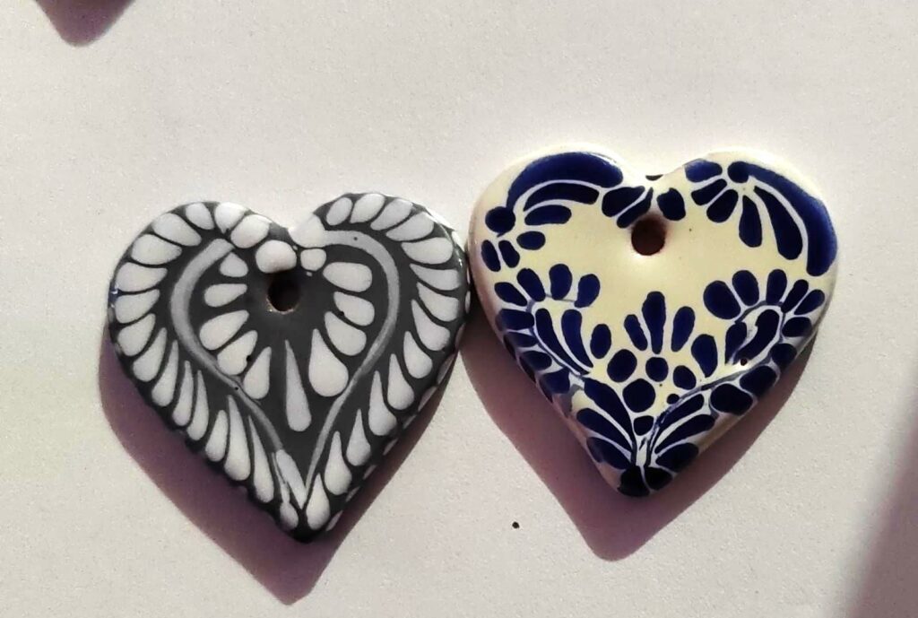 Handmade Mexican Talavera Heart Necklace – Silver Chain & Ceramic Beads
