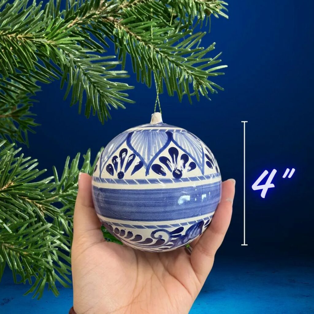 Handmade Traditional Blue Mexican Talavera-Tree Ornament