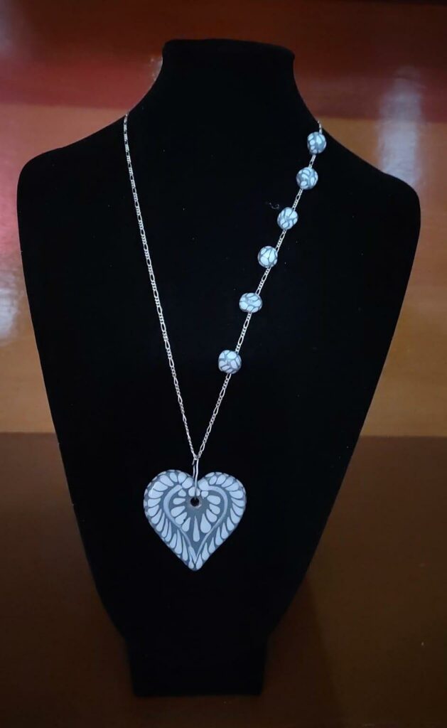 Handmade Mexican Talavera Heart Necklace – Silver Chain & Ceramic Beads