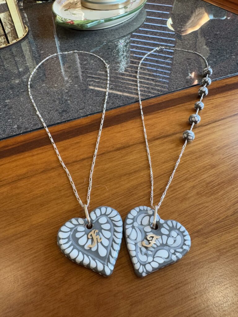 Handmade Mexican Talavera Heart Necklace – Silver Chain & Ceramic Beads