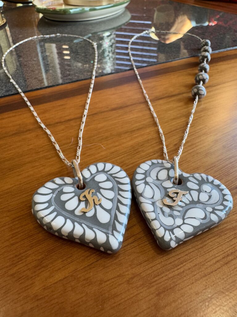 Handmade Mexican Talavera Heart Necklace – Silver Chain & Ceramic Beads
