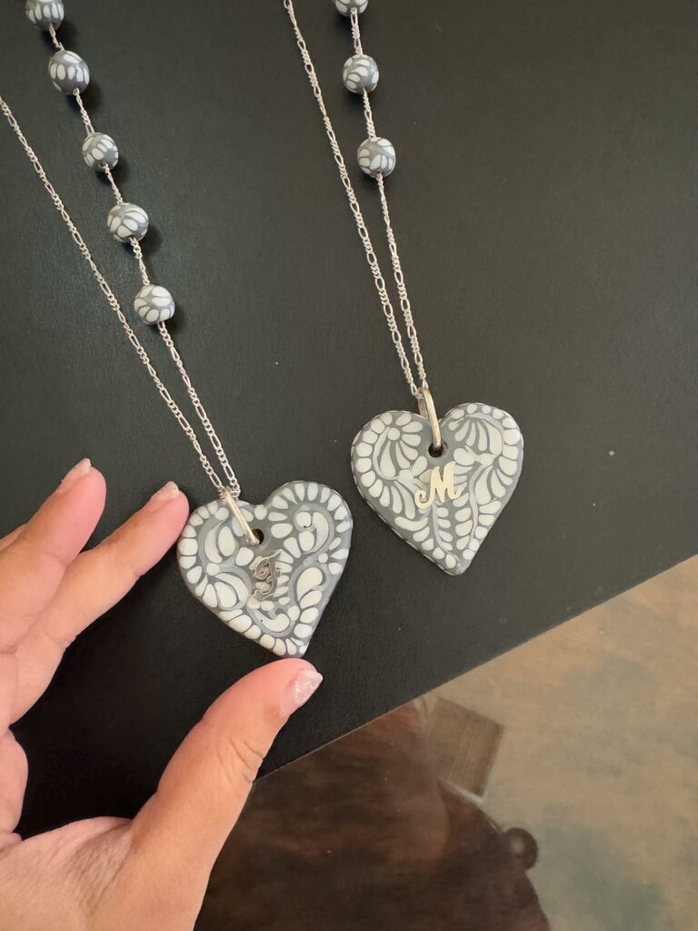 Handmade Mexican Talavera Heart Necklace – Silver Chain & Ceramic Beads