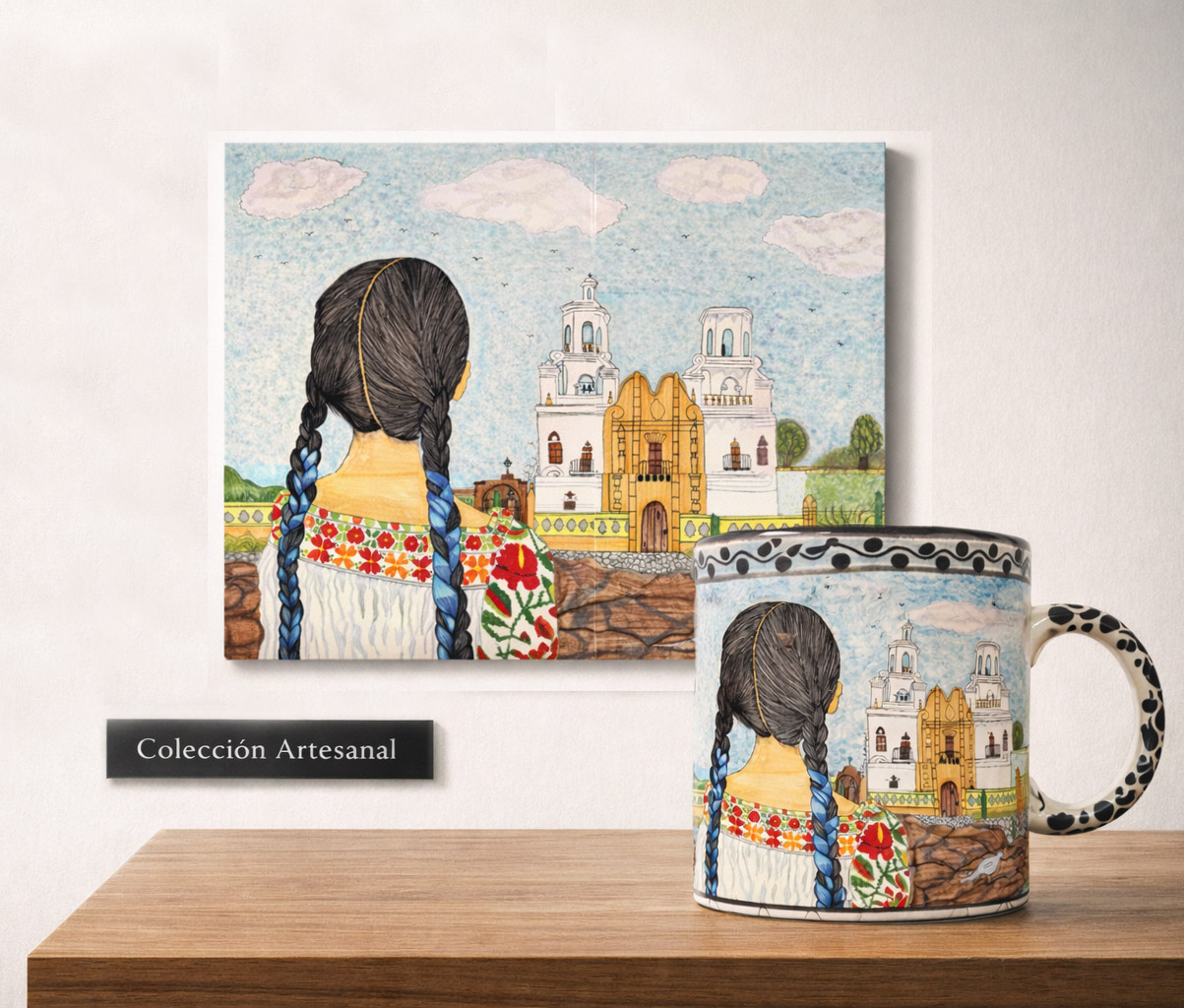 Hand-Painted Talavera Mug – Mission San Xavier del Bac Design