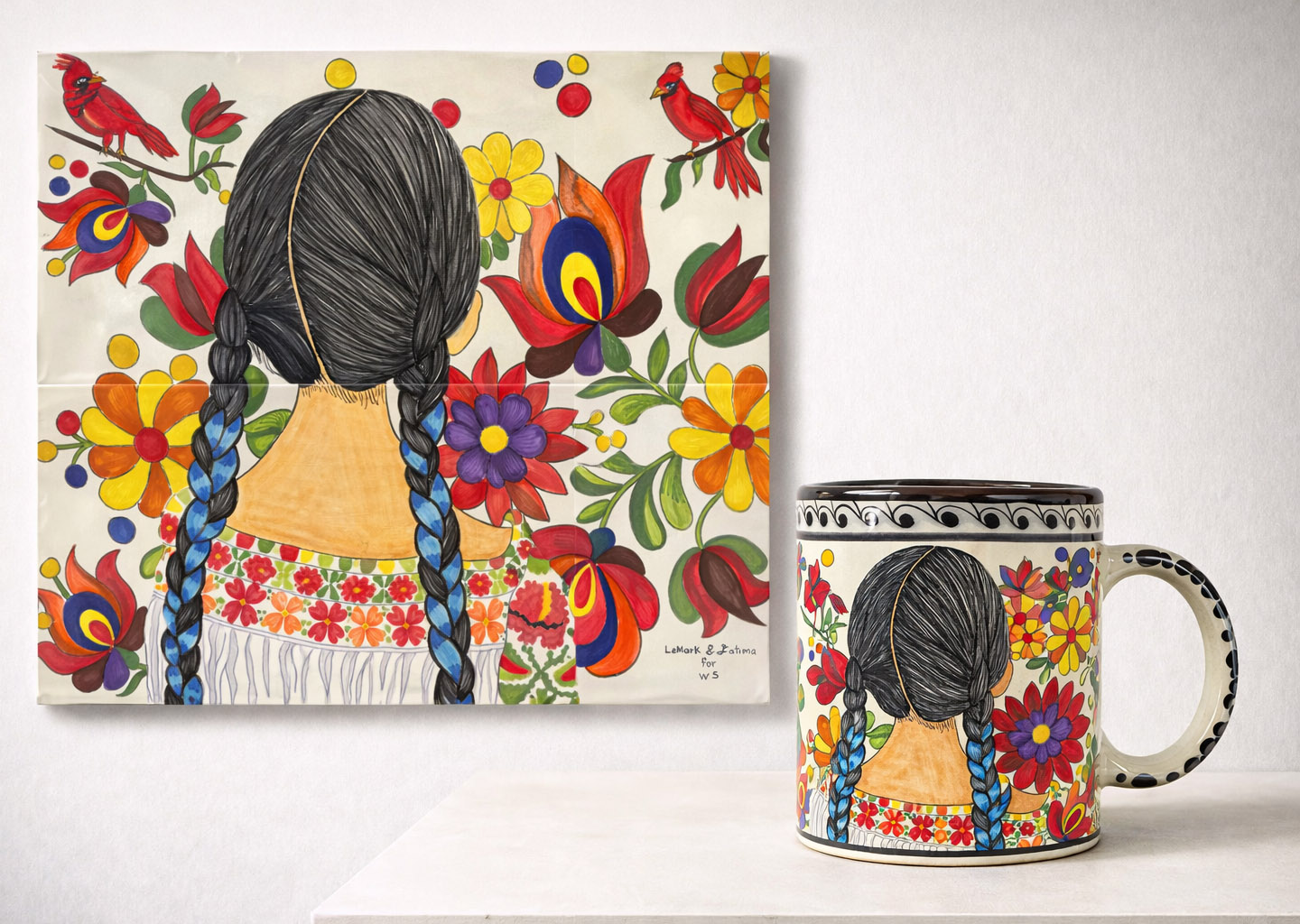 16oz Hand-Painted Talavera Mug – Flower Child Mexican Ceramic Coffee Cup, Handmade Pottery