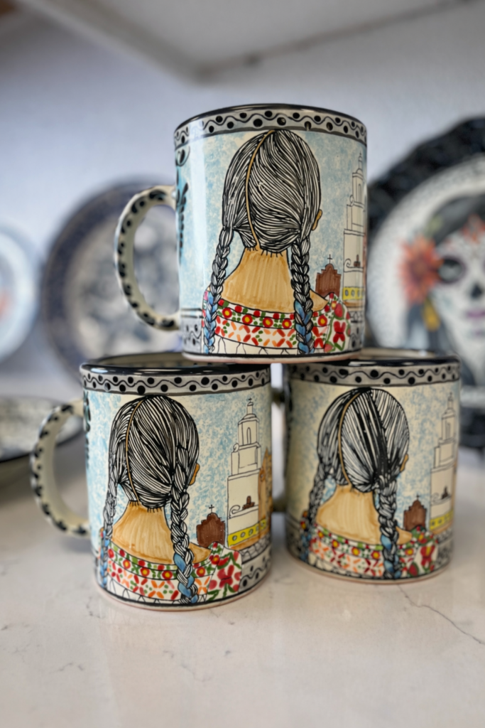 Hand-Painted Talavera Mug – Mission San Xavier del Bac Design