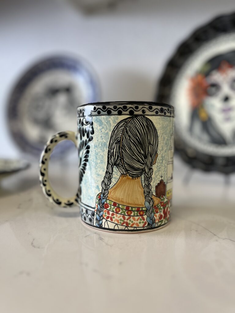 Hand-Painted Talavera Mug – Mission San Xavier del Bac Design