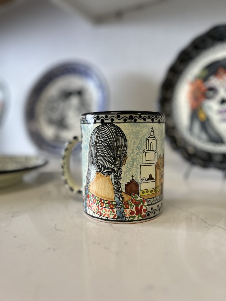 Hand-Painted Talavera Mug – Mission San Xavier del Bac Design