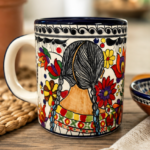 16oz Hand-Painted Talavera Mug – Flower Child Mexican Ceramic Coffee Cup, Handmade Pottery
