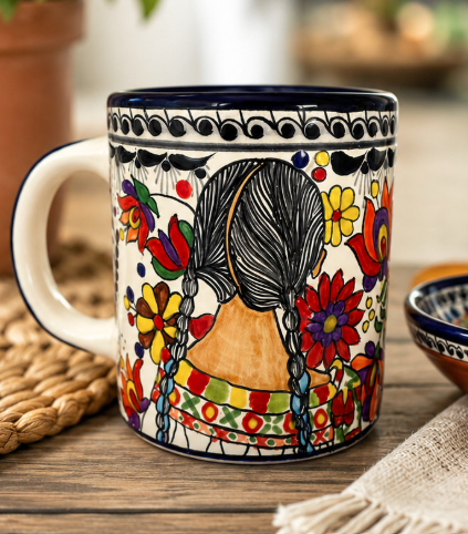 16oz Hand-Painted Talavera Mug – Flower Child Mexican Ceramic Coffee Cup, Handmade Pottery