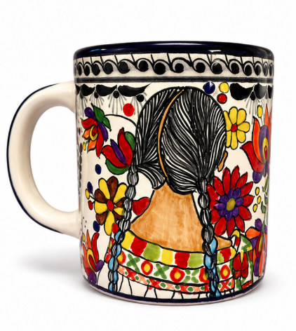 16oz Hand-Painted Talavera Mug – Flower Child Mexican Ceramic Coffee Cup, Handmade Pottery