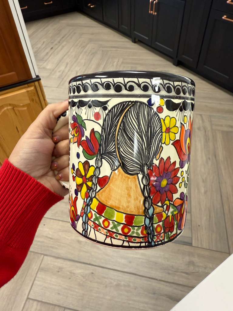 16oz Hand-Painted Talavera Mug – Flower Child Mexican Ceramic Coffee Cup, Handmade Pottery