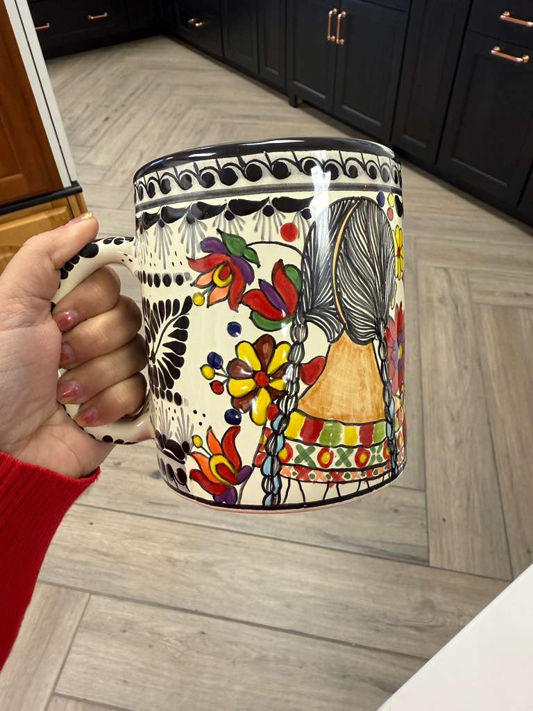 16oz Hand-Painted Talavera Mug – Flower Child Mexican Ceramic Coffee Cup, Handmade Pottery