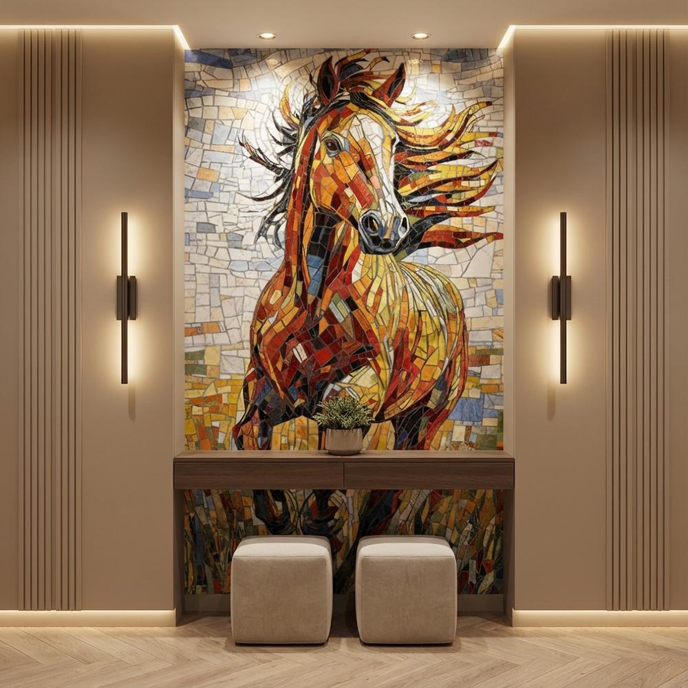 HGR Poster 09 Horse Porcelain Tile Mural Set – 4 Panel Luxury Wall Art 24″x48″