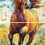 HGR Poster 09 Horse Porcelain Tile Mural Set – 4 Panel Luxury Wall Art 24″x48″
