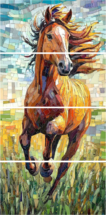 HGR Poster 09 Horse Porcelain Tile Mural Set – 4 Panel Luxury Wall Art 24″x48″
