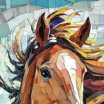 HGR Poster 09 Horse Porcelain Tile Mural Set – 4 Panel Luxury Wall Art 24″x48″