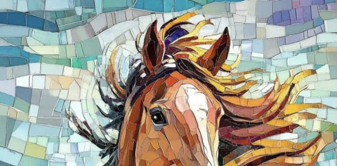 HGR Poster 09 Horse Porcelain Tile Mural Set – 4 Panel Luxury Wall Art 24″x48″