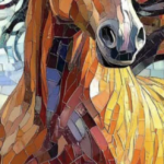 HGR Poster 09 Horse Porcelain Tile Mural Set – 4 Panel Luxury Wall Art 24″x48″