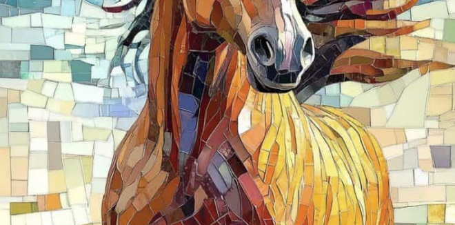 HGR Poster 09 Horse Porcelain Tile Mural Set – 4 Panel Luxury Wall Art 24″x48″