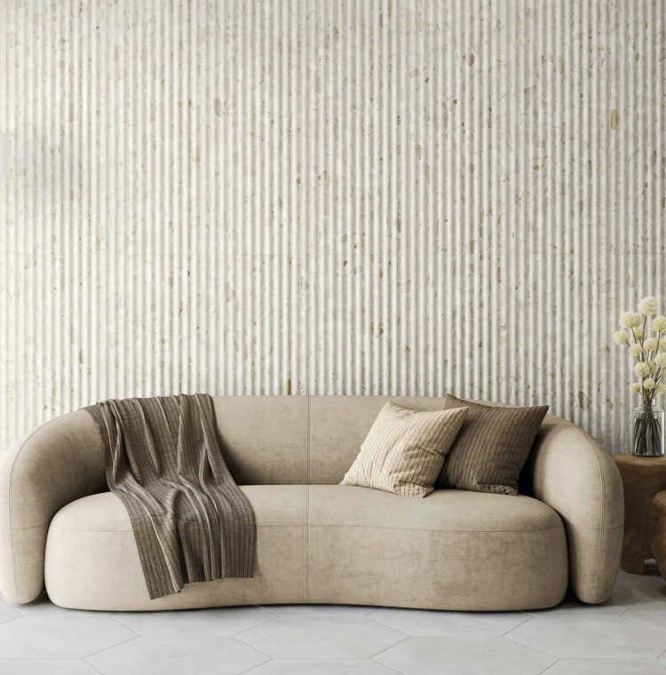 Fluted Terrazzo Beige Porcelain Tile 16×48 – Satin Rectified Wall Tile Indoor/Outdoor
