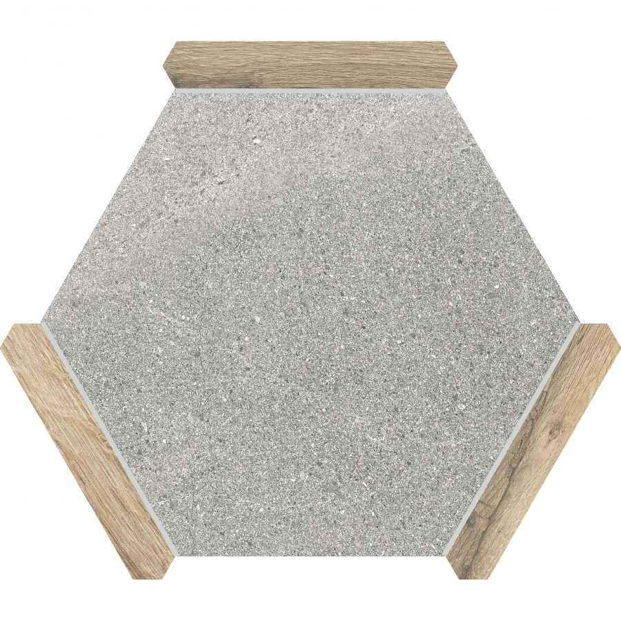 Hexline Collection Porcelain Tile for Walls & Floors 8.6″x9.8″ Matte – Denia Oak & Sacramento Gris