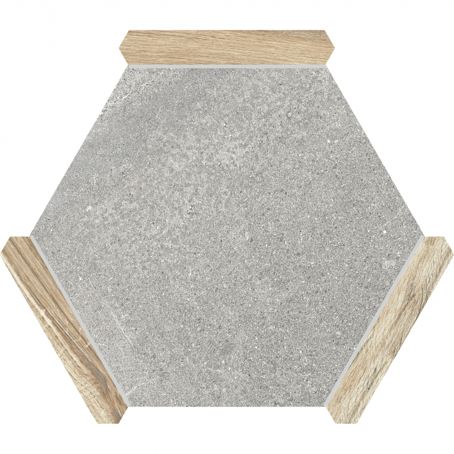Hexline Collection Porcelain Tile for Walls & Floors 8.6″x9.8″ Matte – Denia Oak & Sacramento Gris