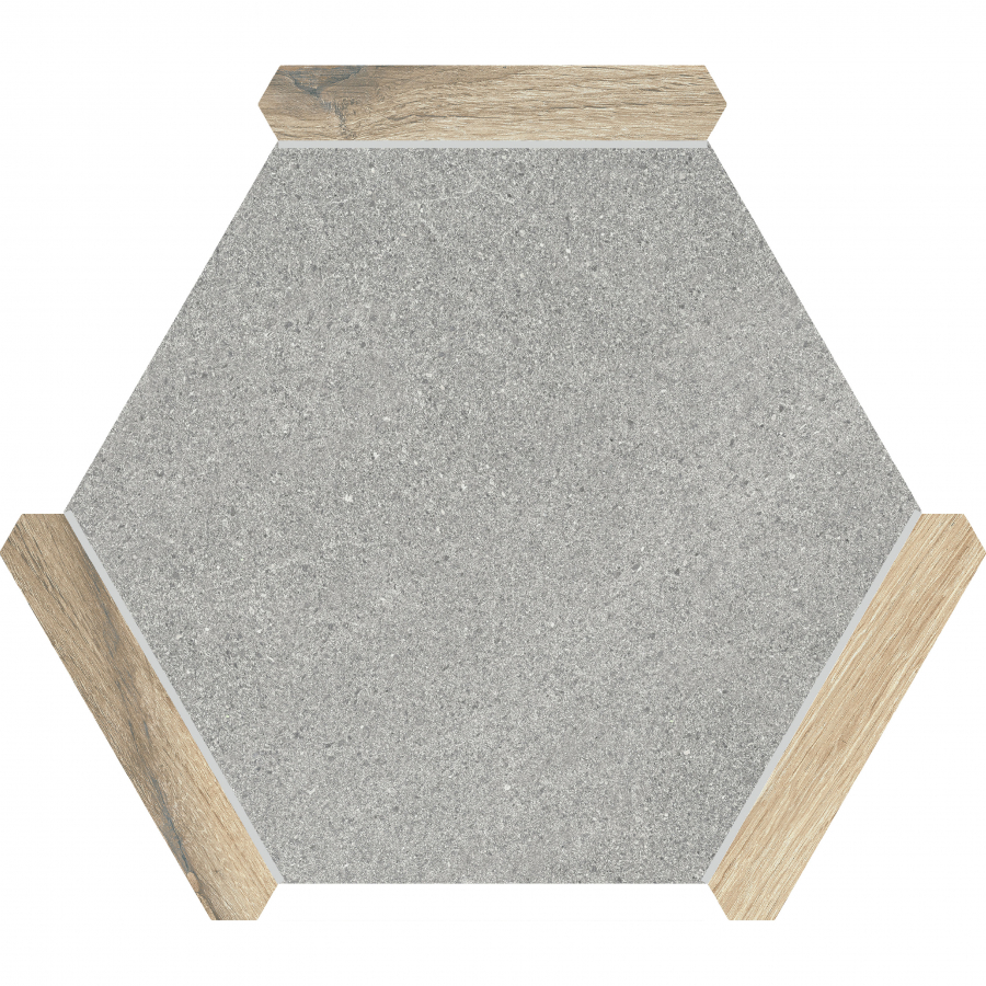 Hexline Collection Porcelain Tile for Walls & Floors 8.6″x9.8″ Matte – Denia Oak & Sacramento Gris