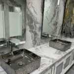 Colonial Light Grey SS 24″x 48″ Porcelain Tile | Metallic Inlay Gloss Carving Marble-Look Wall & Floor Tile